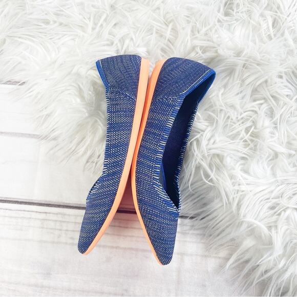 Rothy’s The Point Bright Blue Birdseye Space Dye Orange Sole Flat Size 6 Retired - Picture 10 of 10